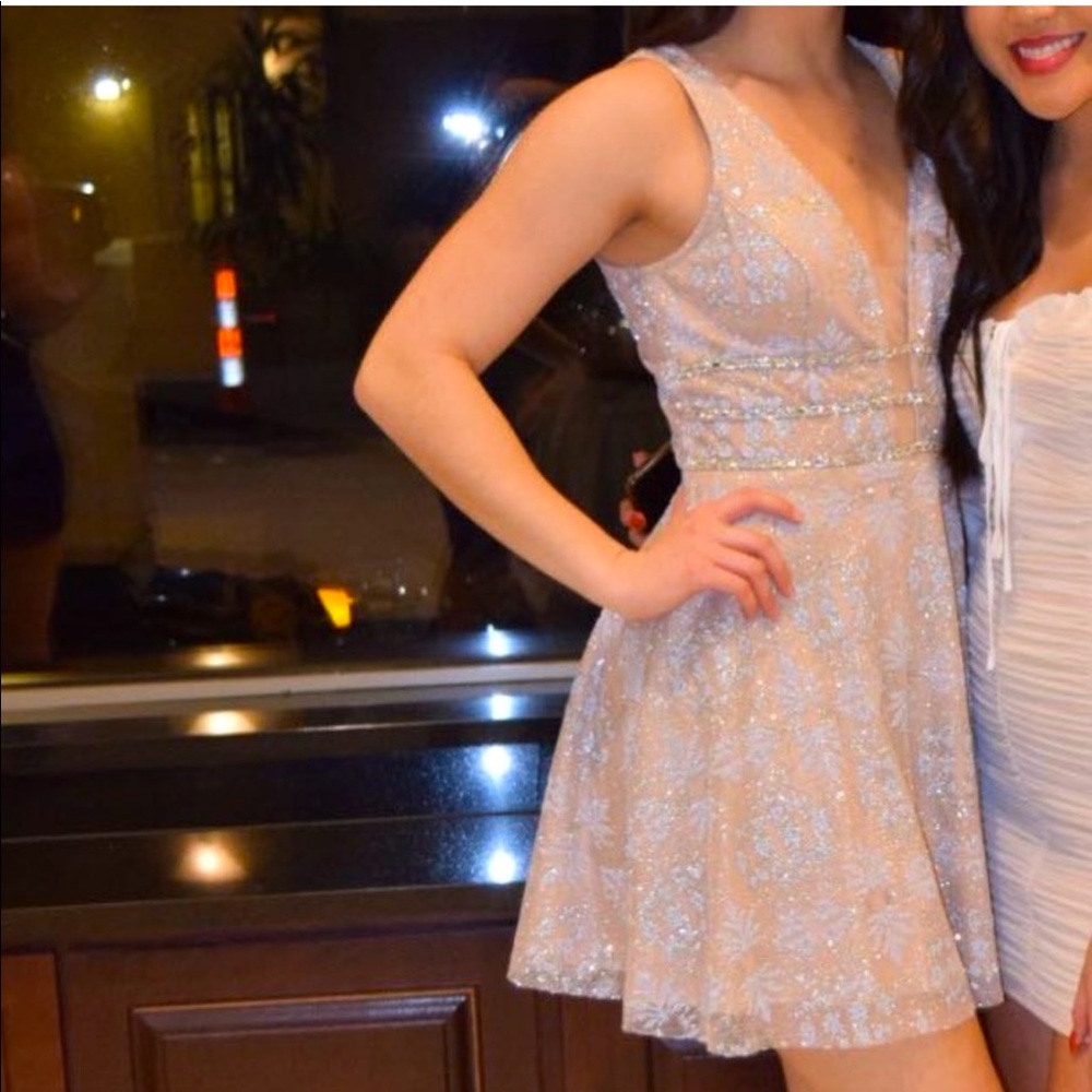 GB sparkly nude homecoming dress short